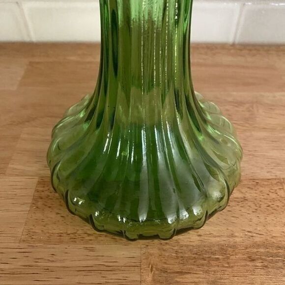 Vintage Green Glass Floral Vase Flared Bottom Home Decor MCM - Picture 4 of 9